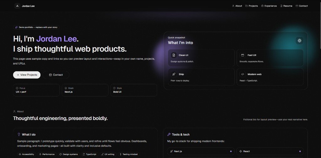 Developer portfolio demo
